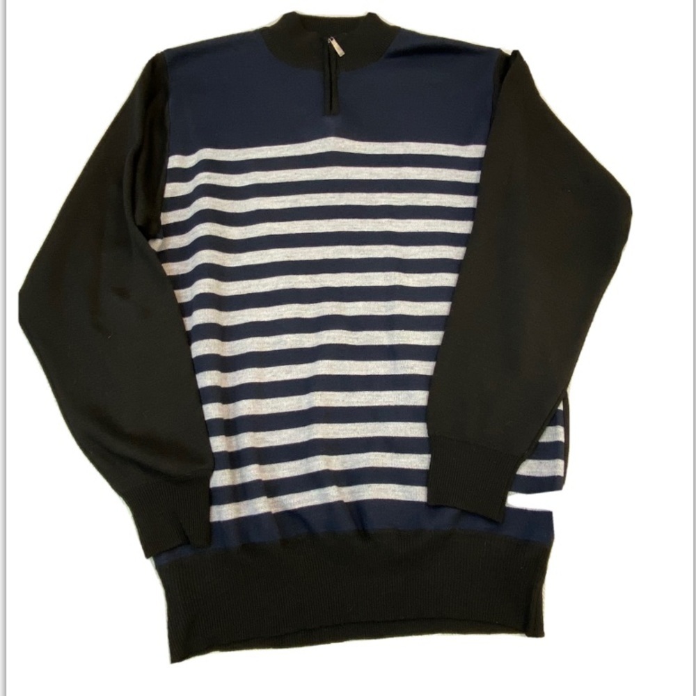 Sahara Club Mens Sweater Size XL  Navy Black Gray Stripes Zip Collard Pullover